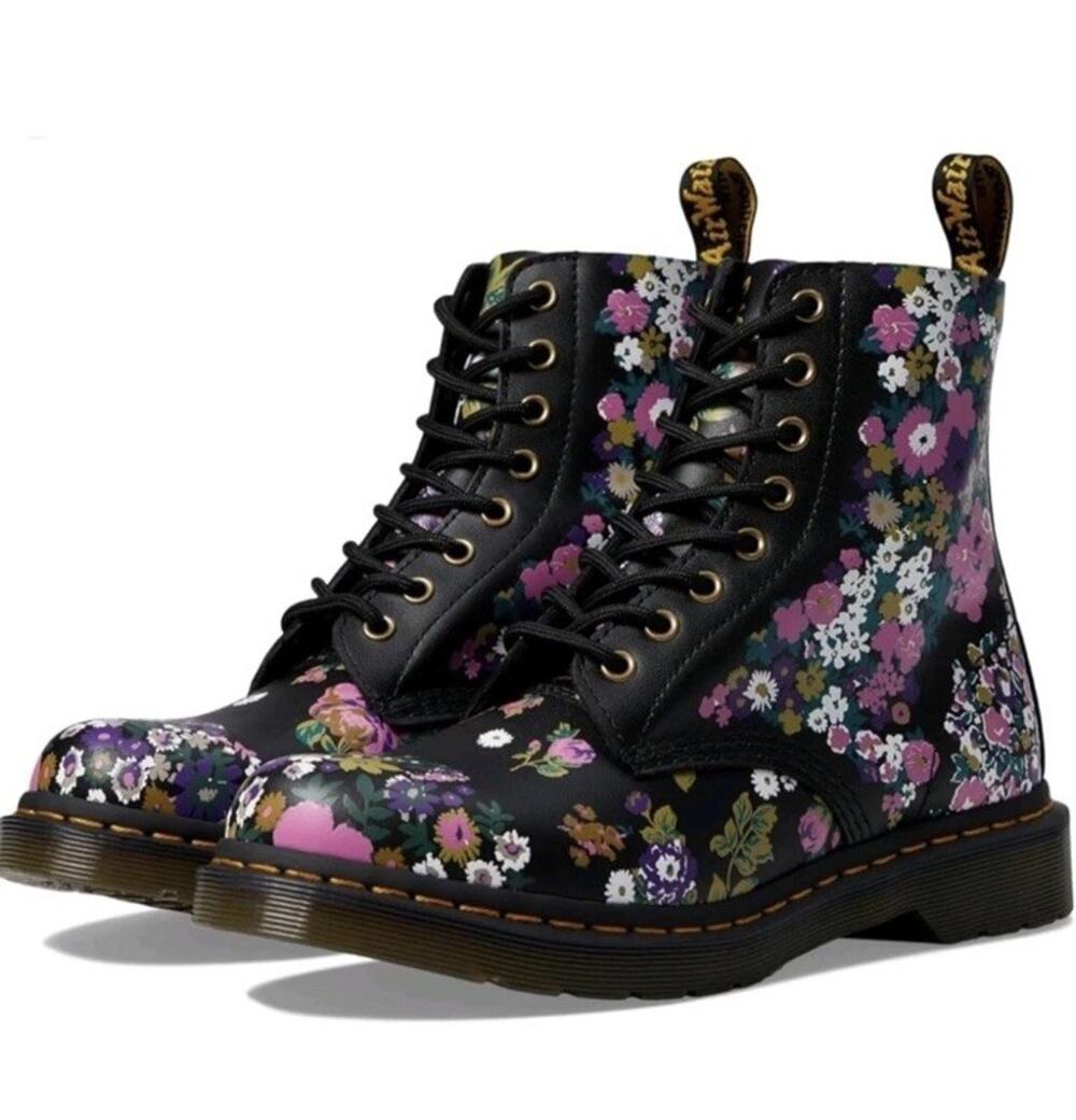 Dr. Martens 1460 Pascal Vintage Floral Leather Combat Boots Black US 7